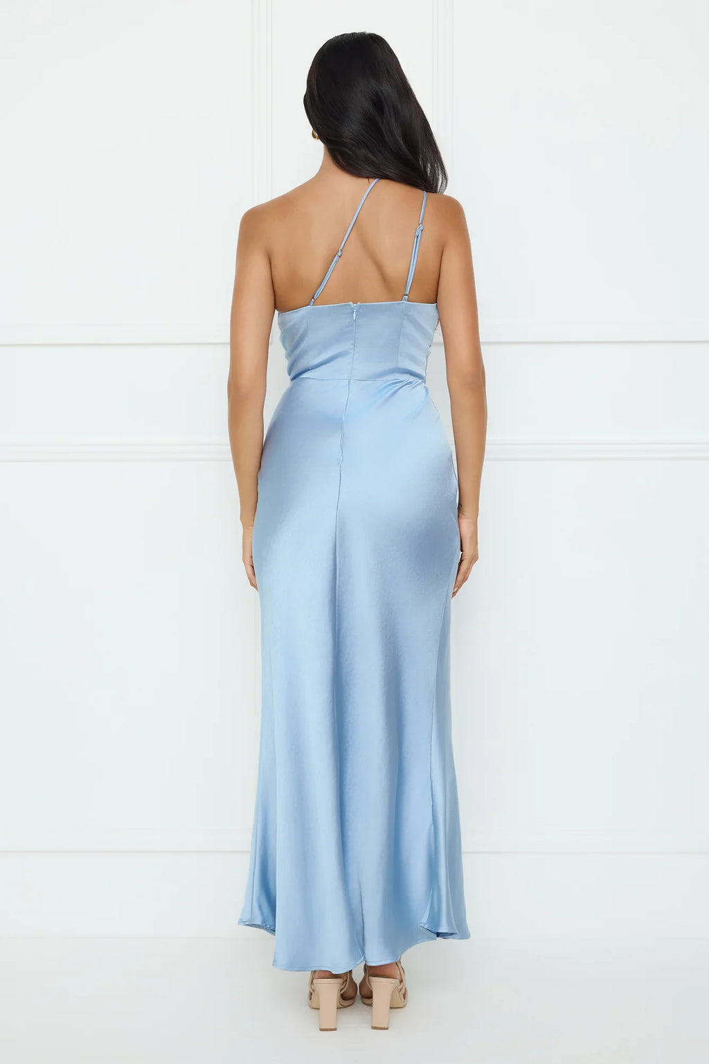 Show You Love One Shoulder Satin Maxi Dress Blue