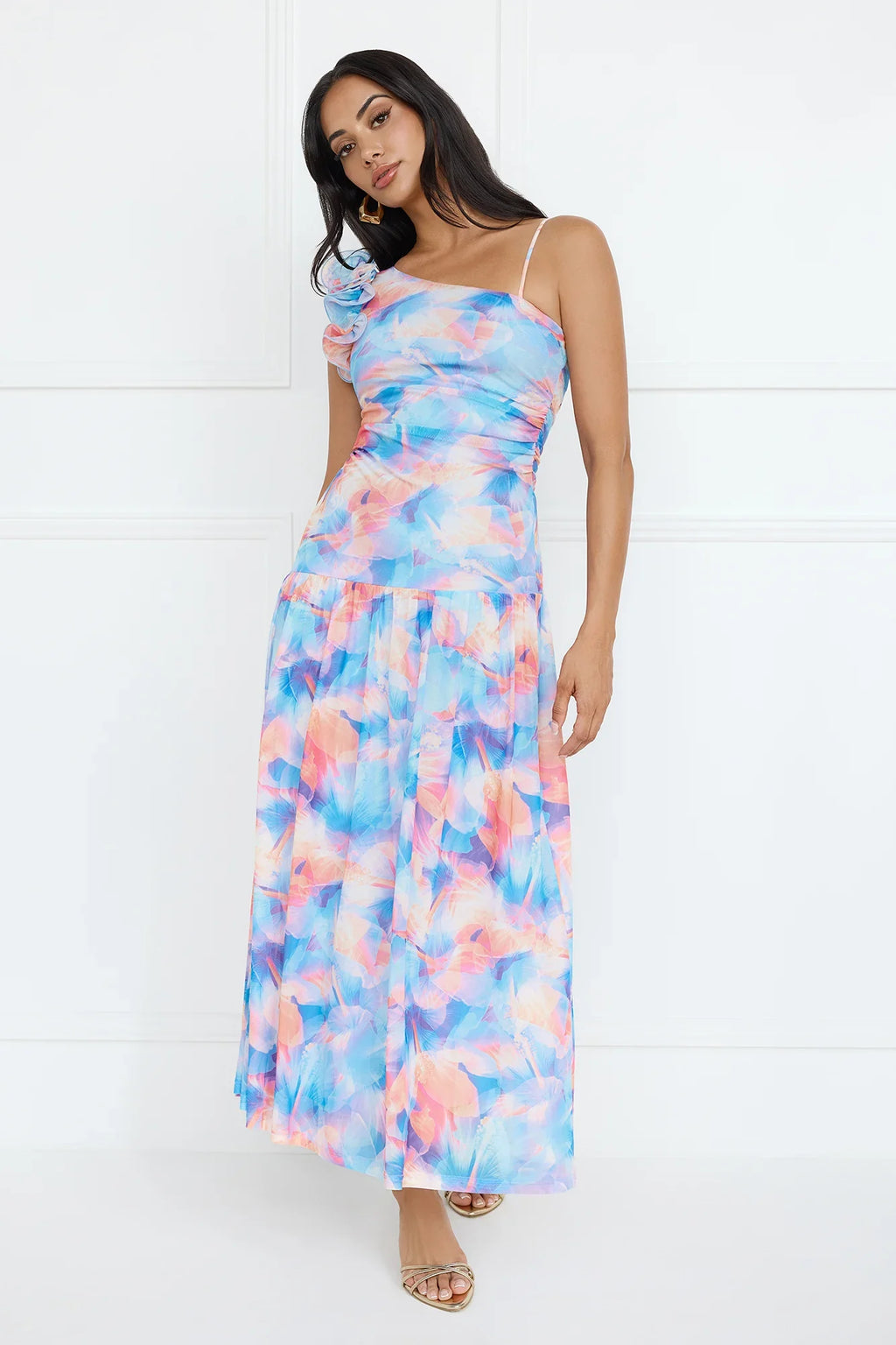 Pretty Encounter Mesh Maxi Dress Blue