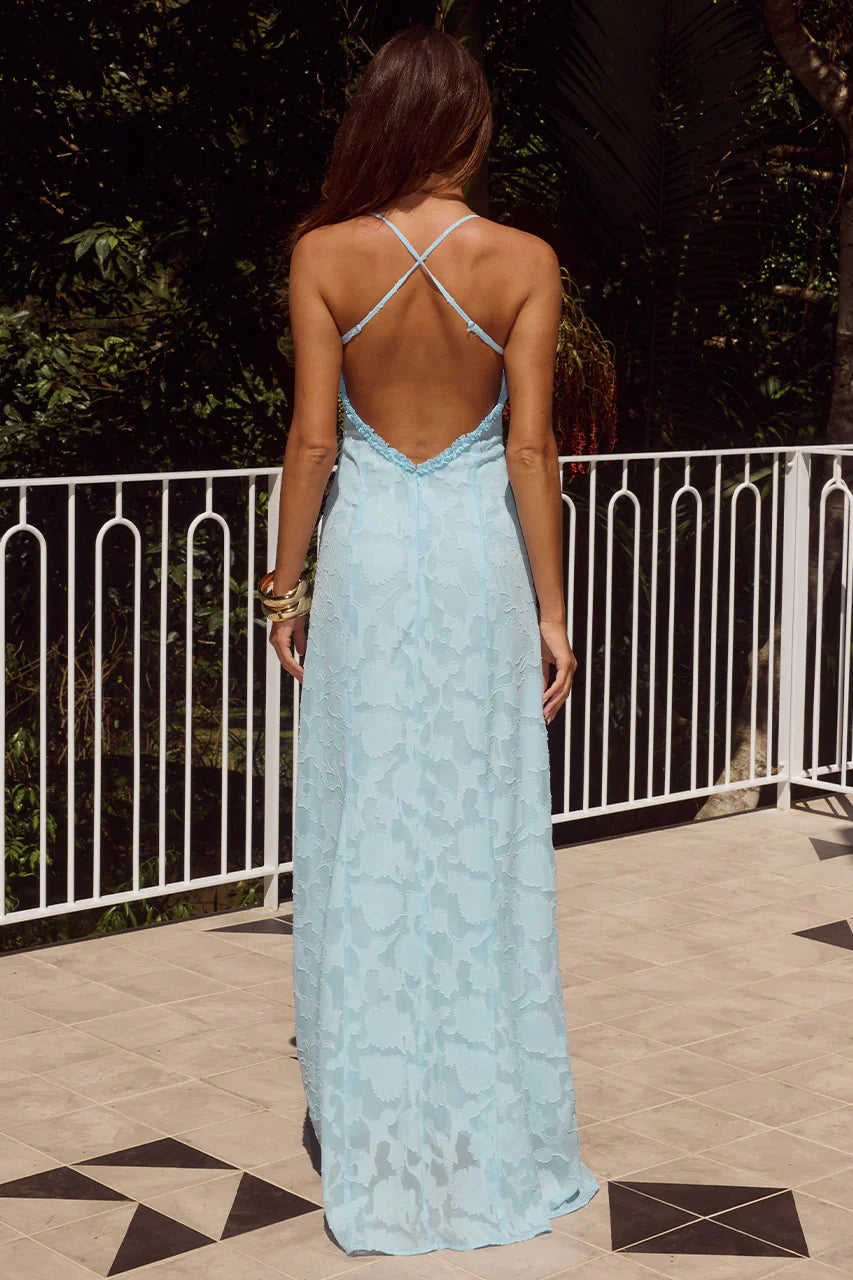 ELLERBY FRILL TRIM MAXI DRESS - SKY BLUE