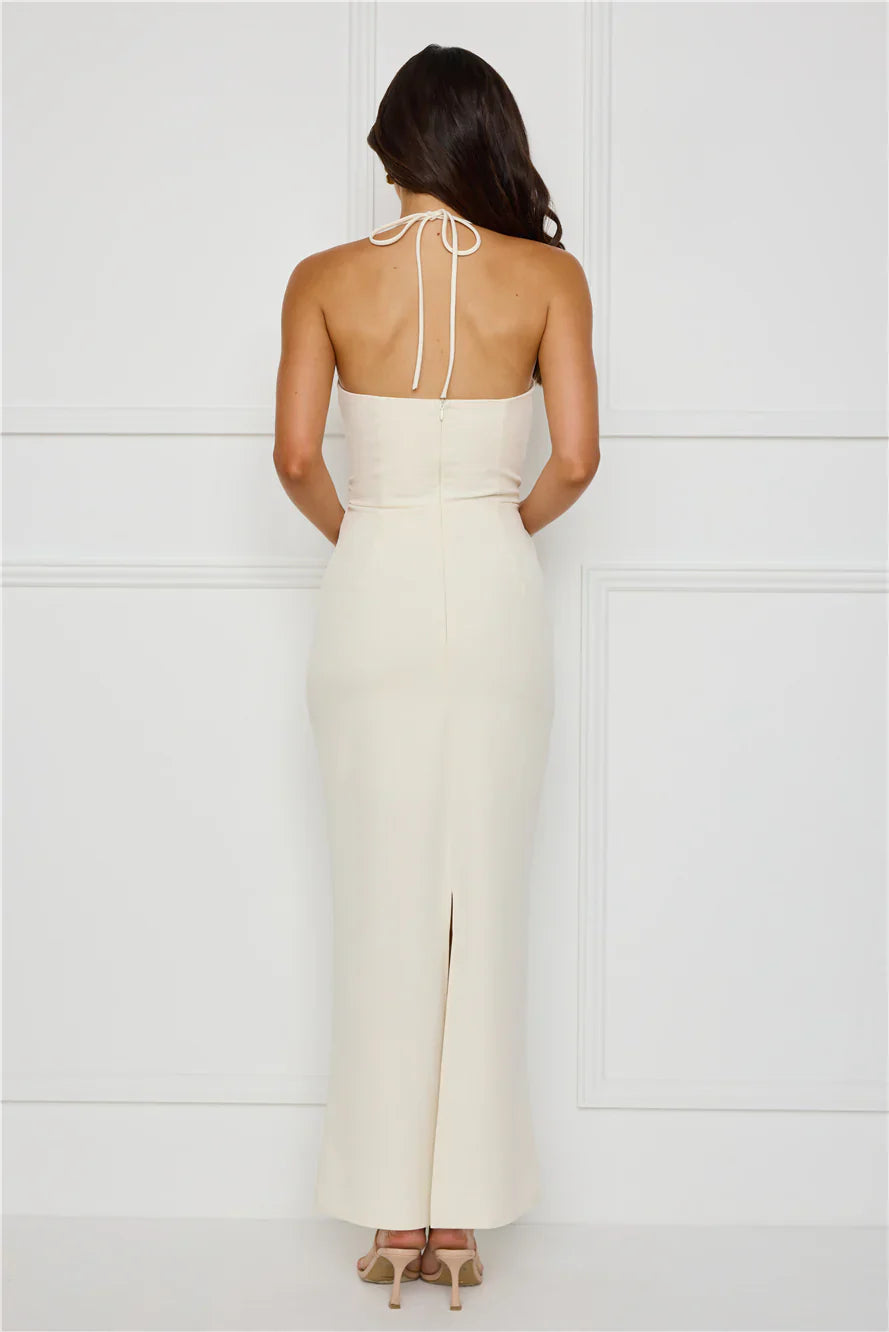 Haute Influence Halter Maxi Dress Cream