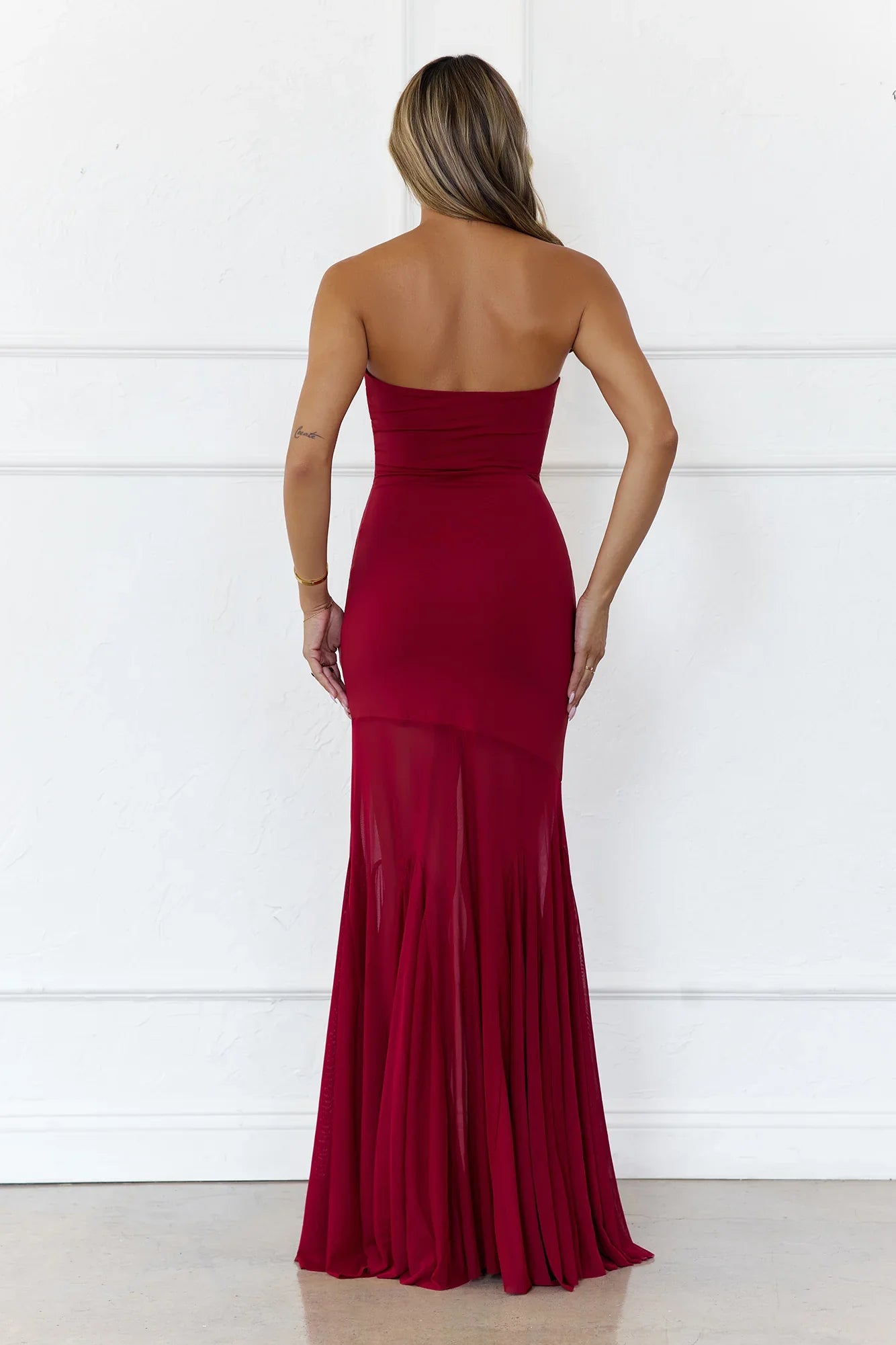 Radiant Petals Strapless Maxi Dress Wine