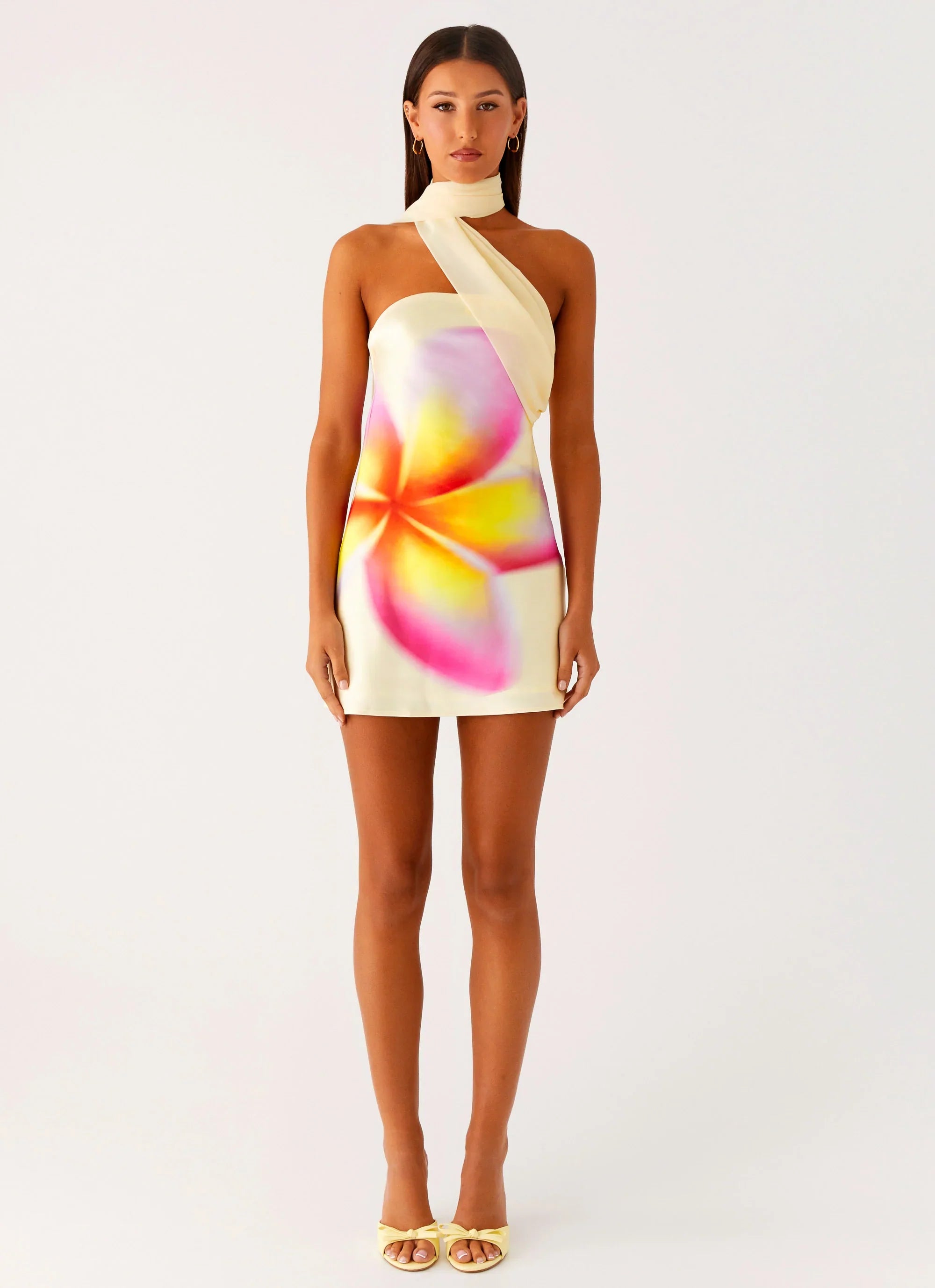 Isa Scarf Satin Mini Dress - Frangipani Yellow