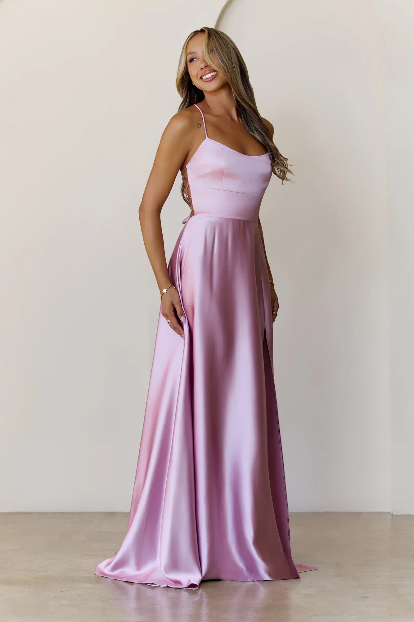 Soaked In Beauty Satin Maxi Dress Rose