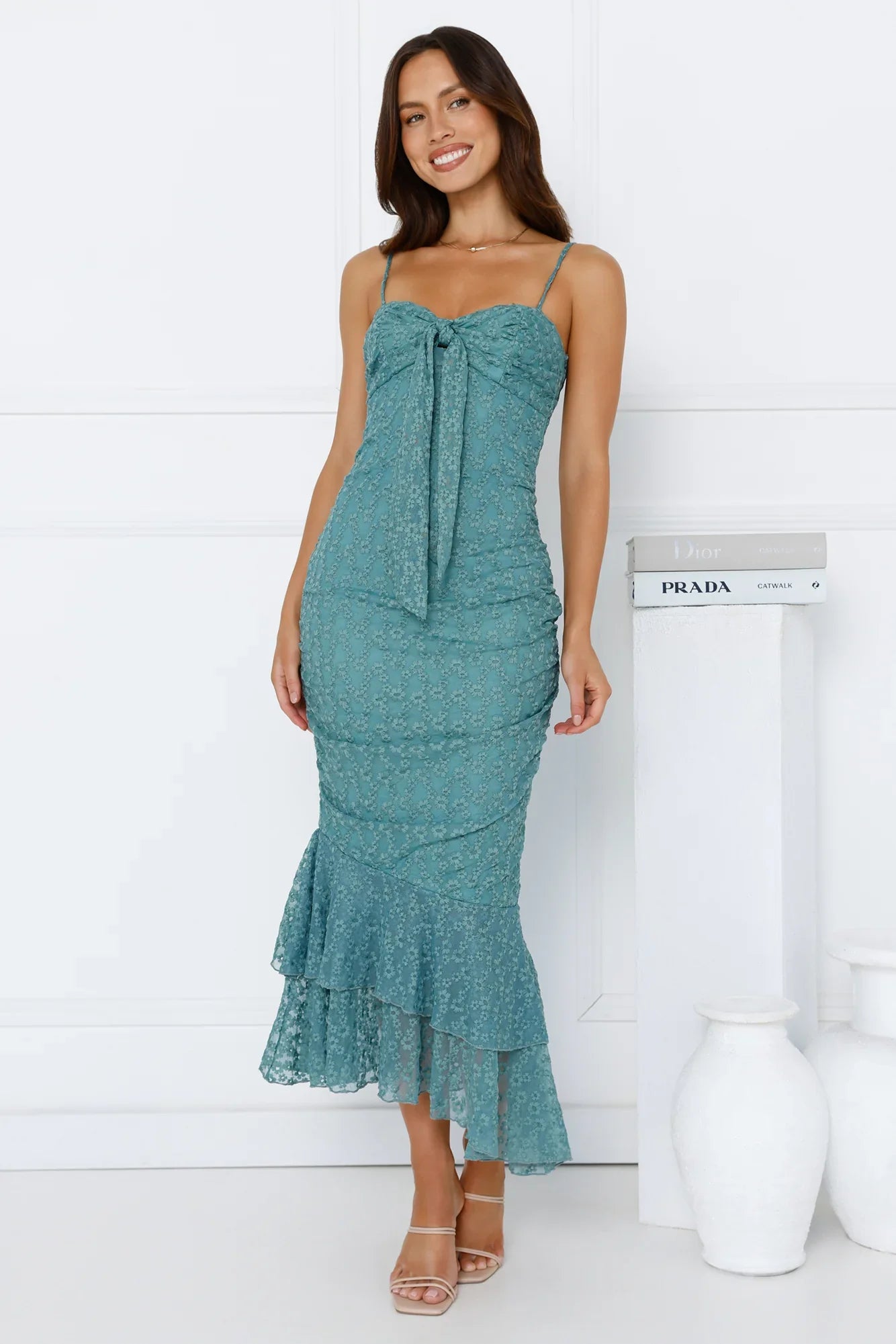 Dainty Design Mesh Midi Dress Green