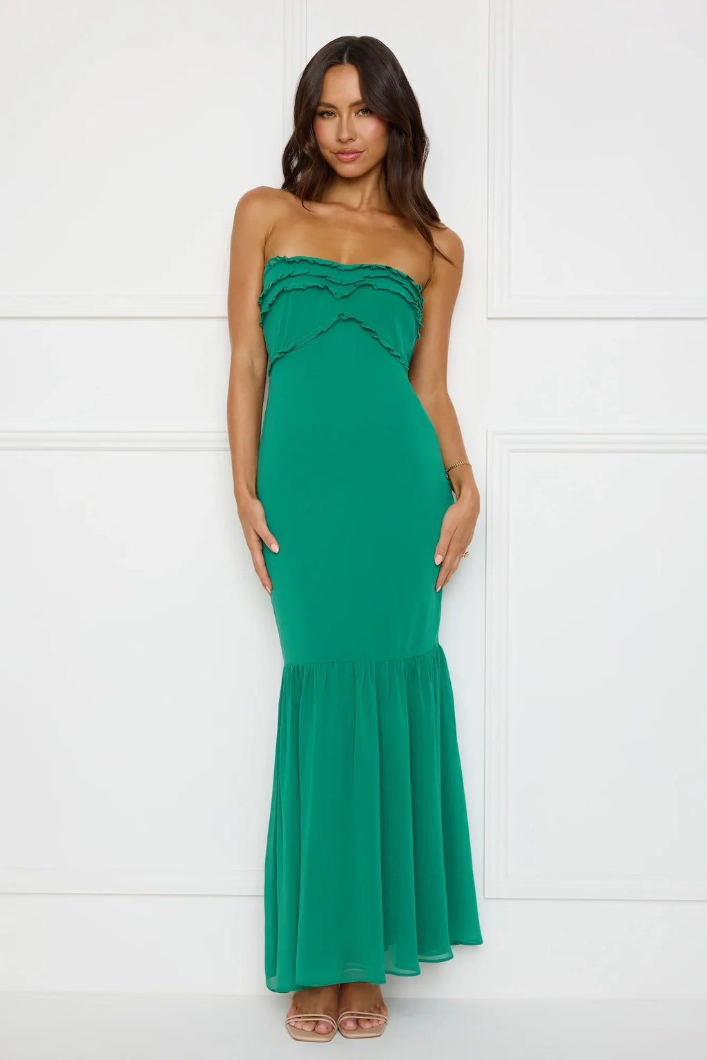 Stylish Snake Strapless Maxi Dress Green
