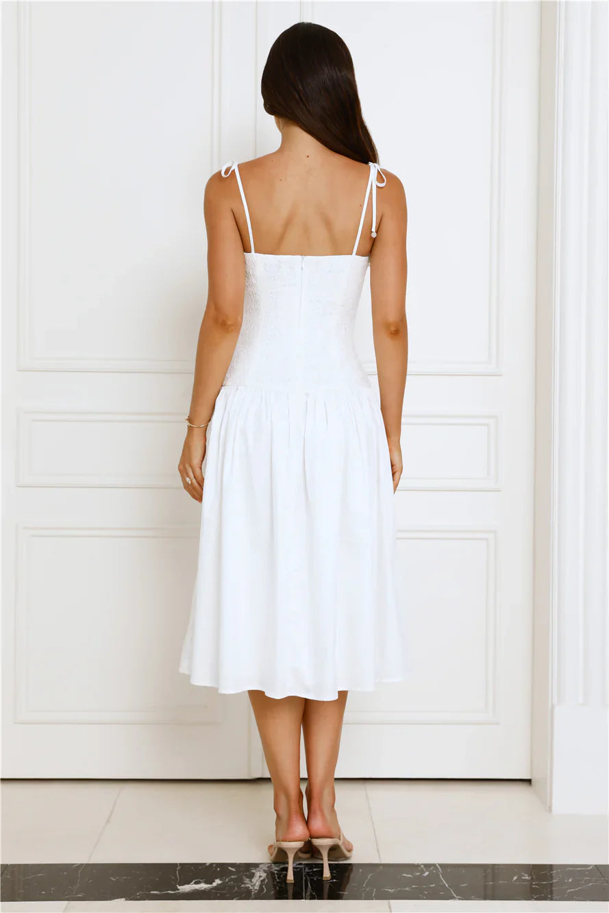 Sailing On A Dream Lace Midi Dress White