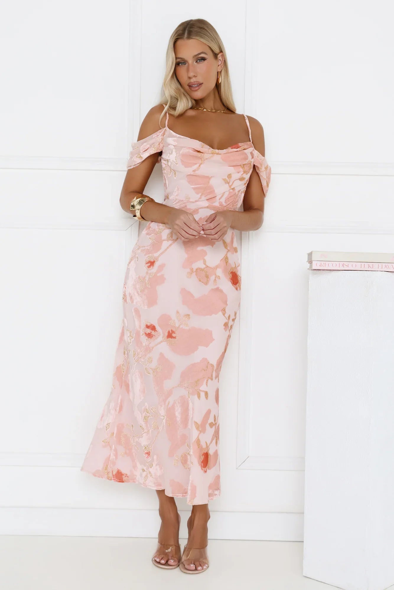 Garden Romance Off Shoulder Maxi Dress Pink