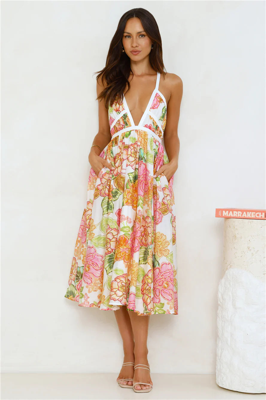 Blooming In The City Midi Dress Orange