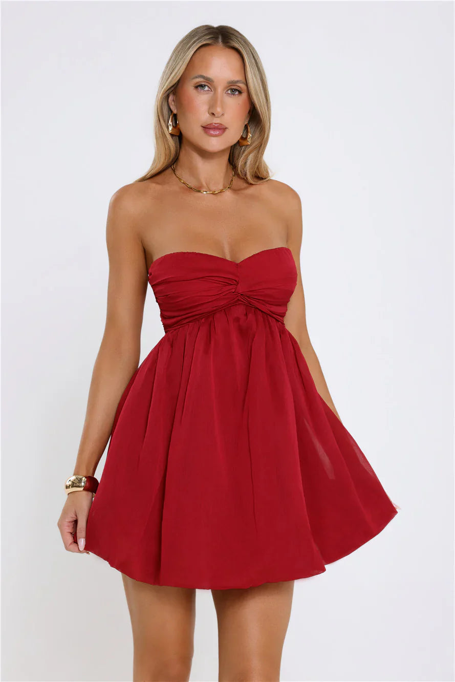 Sunset Wanderlust Strapless Mini Dress Red