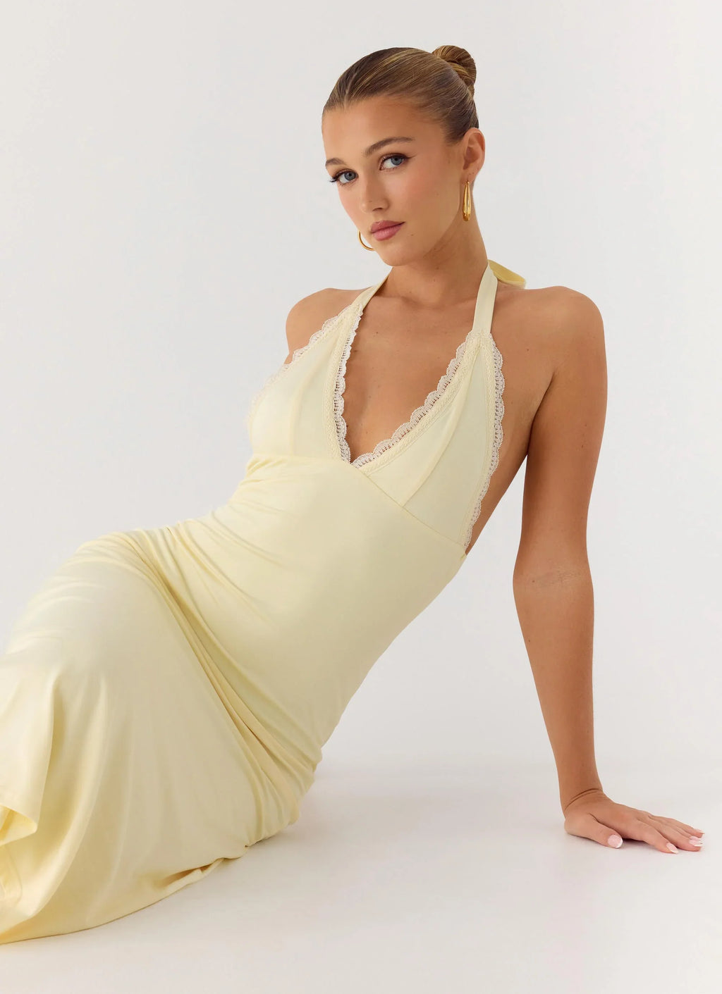 Illuminate Halter Midi Dress - Butter Yellow