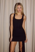 FELIX TIE FRONT MINI DRESS - BLACK