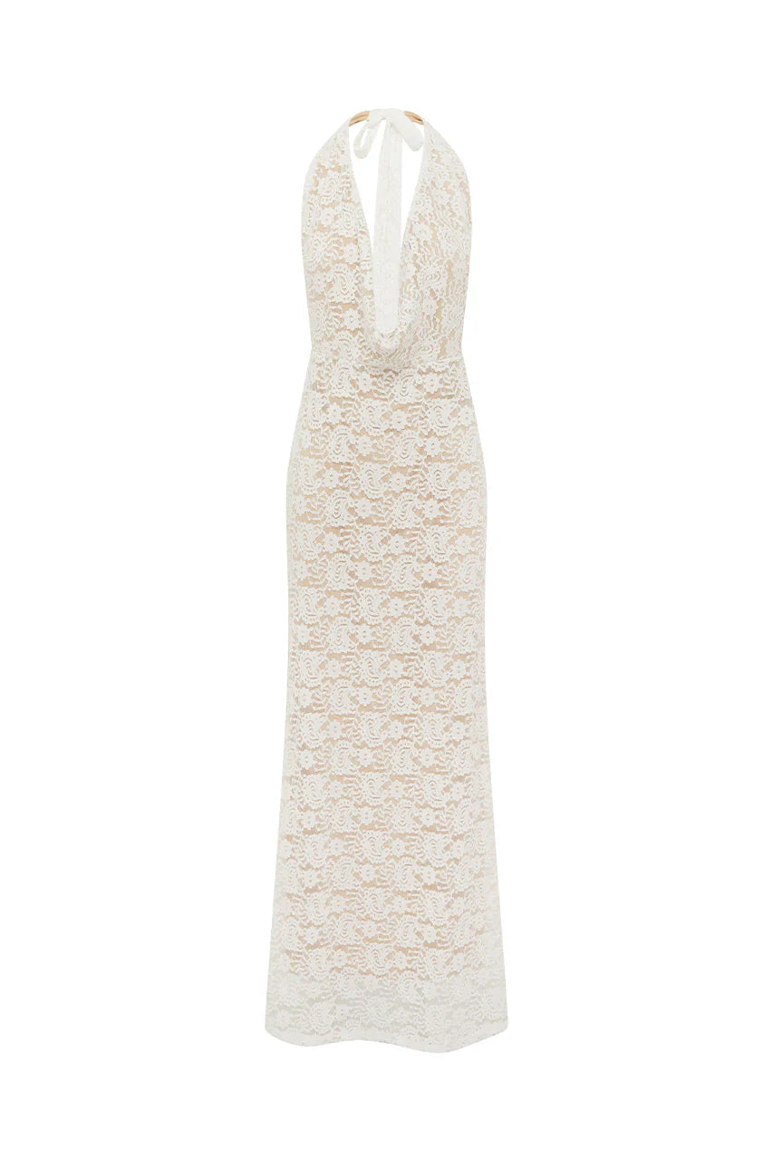 KYLO PLUNGE COWL MAXI DRESS - WHITE