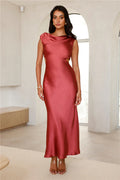 Luxe Destinations Satin Maxi Dress Rust