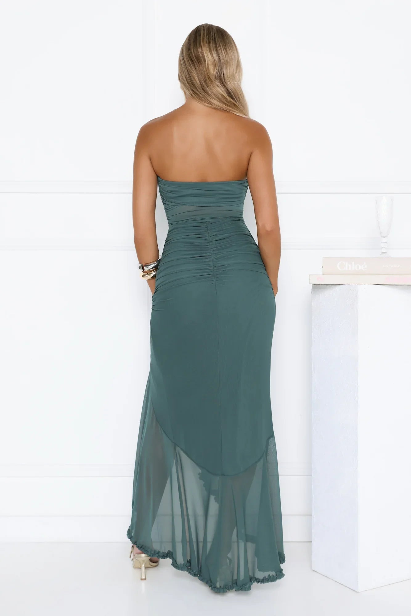 Spark Soirée Strapless Mesh Maxi Dress Teal