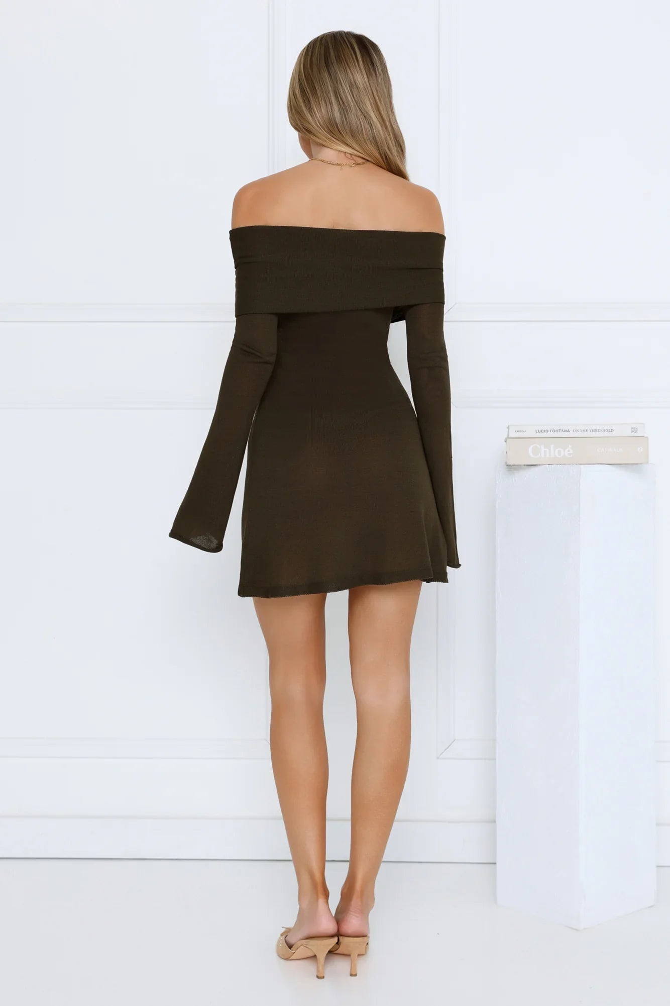 Iconic Angle Off Shoulder Mini Dress Khaki