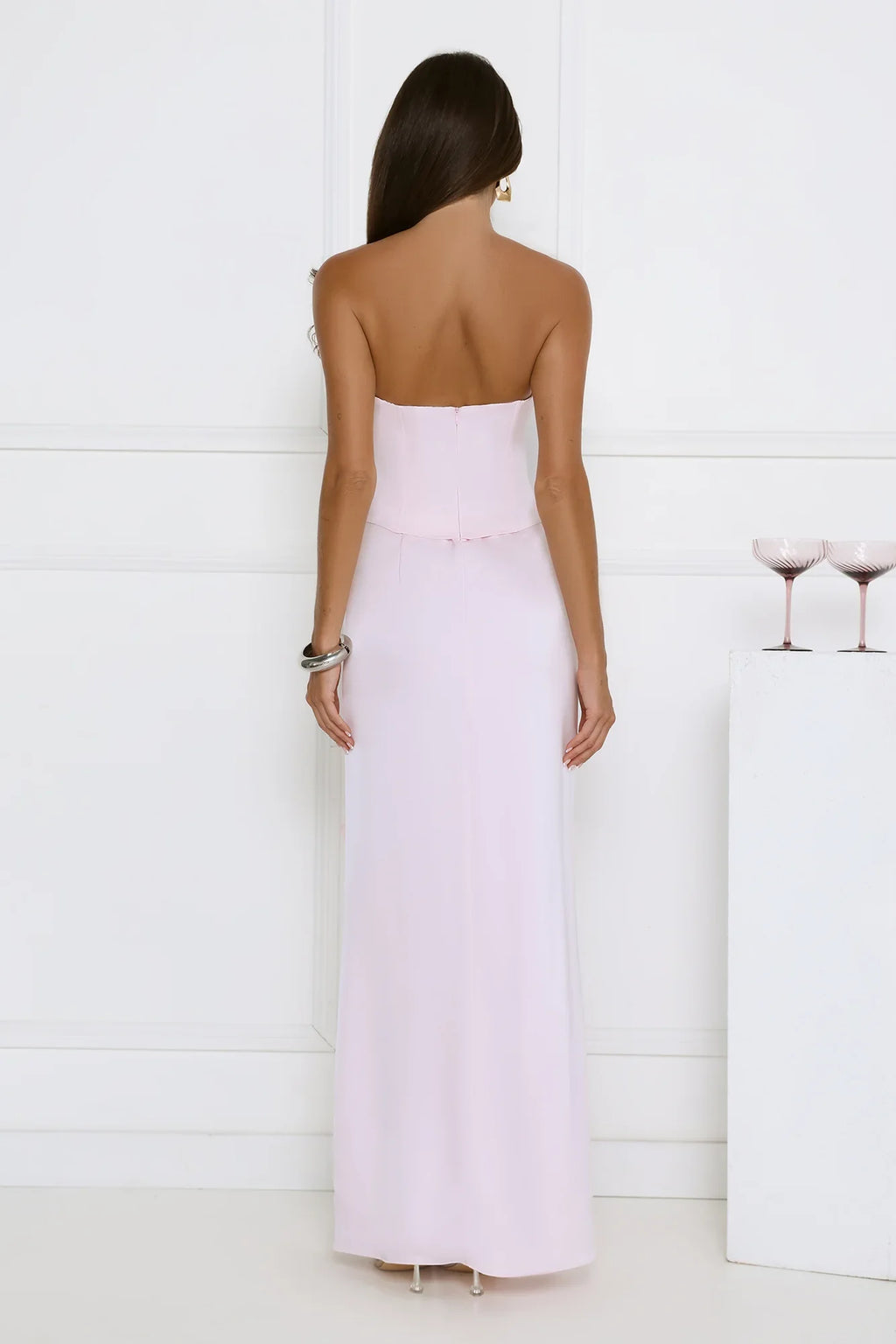 Vibes On Point Strapless Satin Maxi Dress Pink