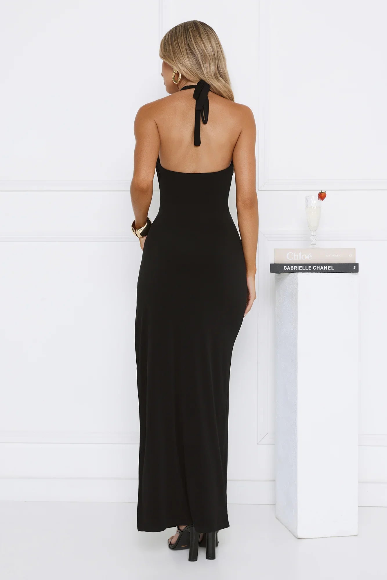 Wardrobe Elevated Halter Maxi Dress Black