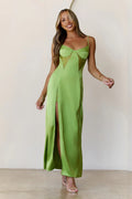 Midnight Heirloom Satin Maxi Dress Green