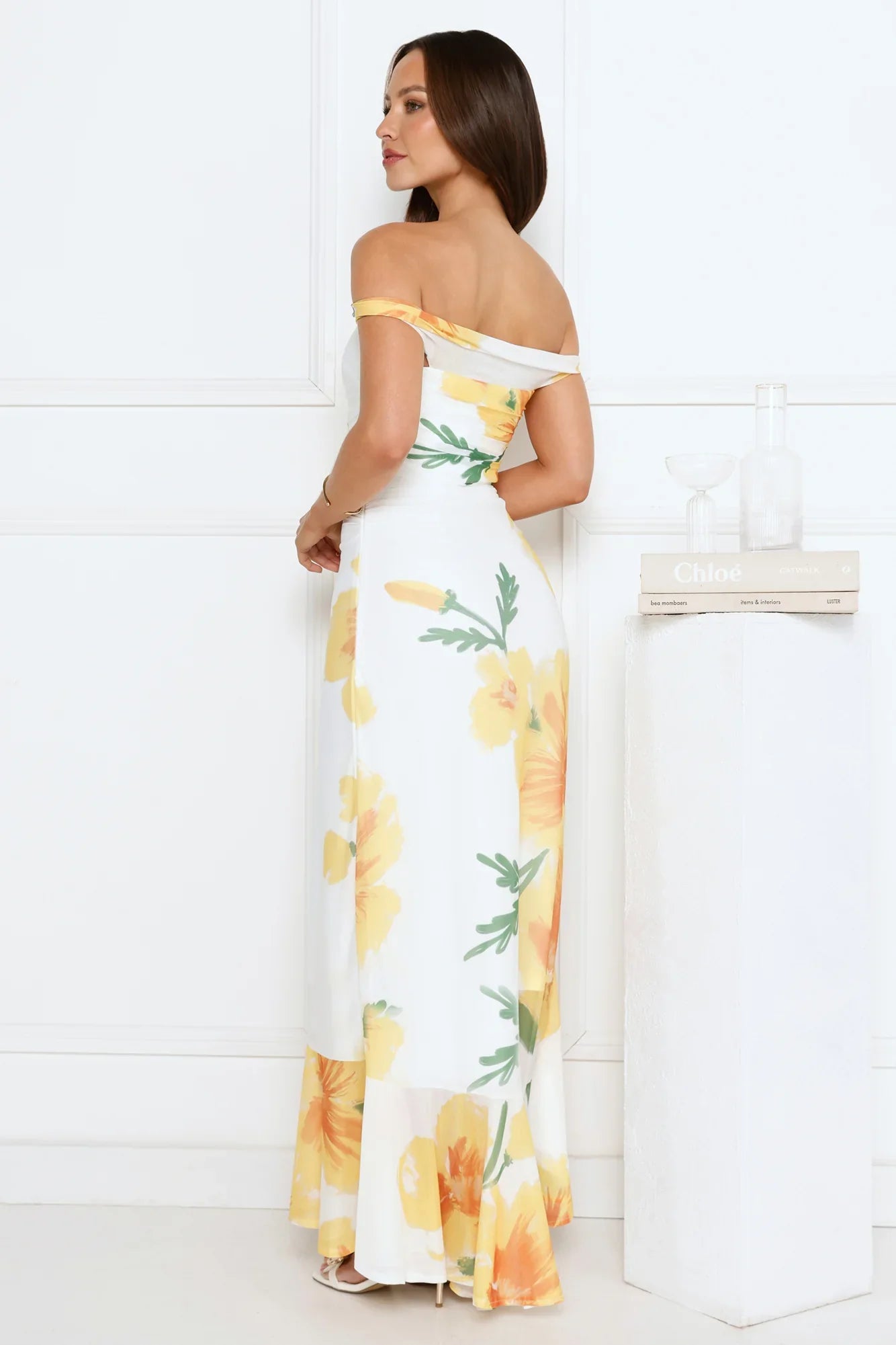 Crown Affair Off Shoulder Mesh Maxi Dress White