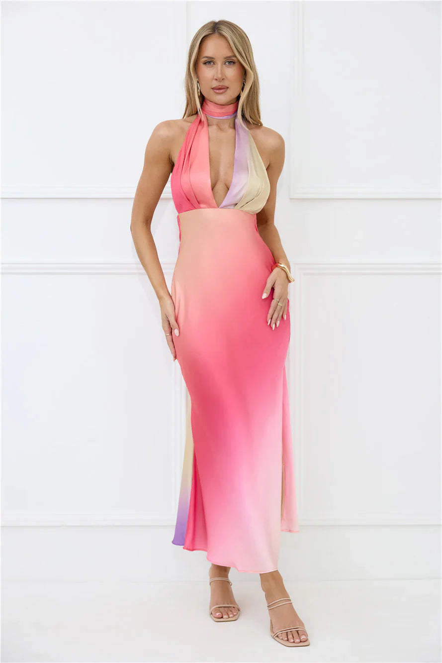Dreams in Colour Satin Maxi Dress Multi