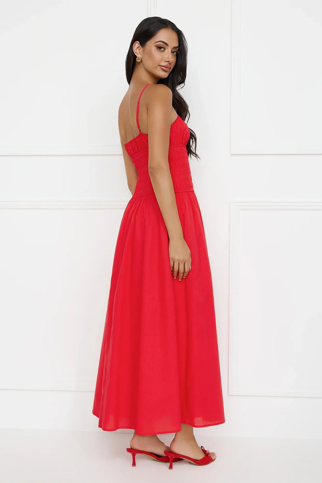 Starfall Garden Linen Blend Maxi Dress Red