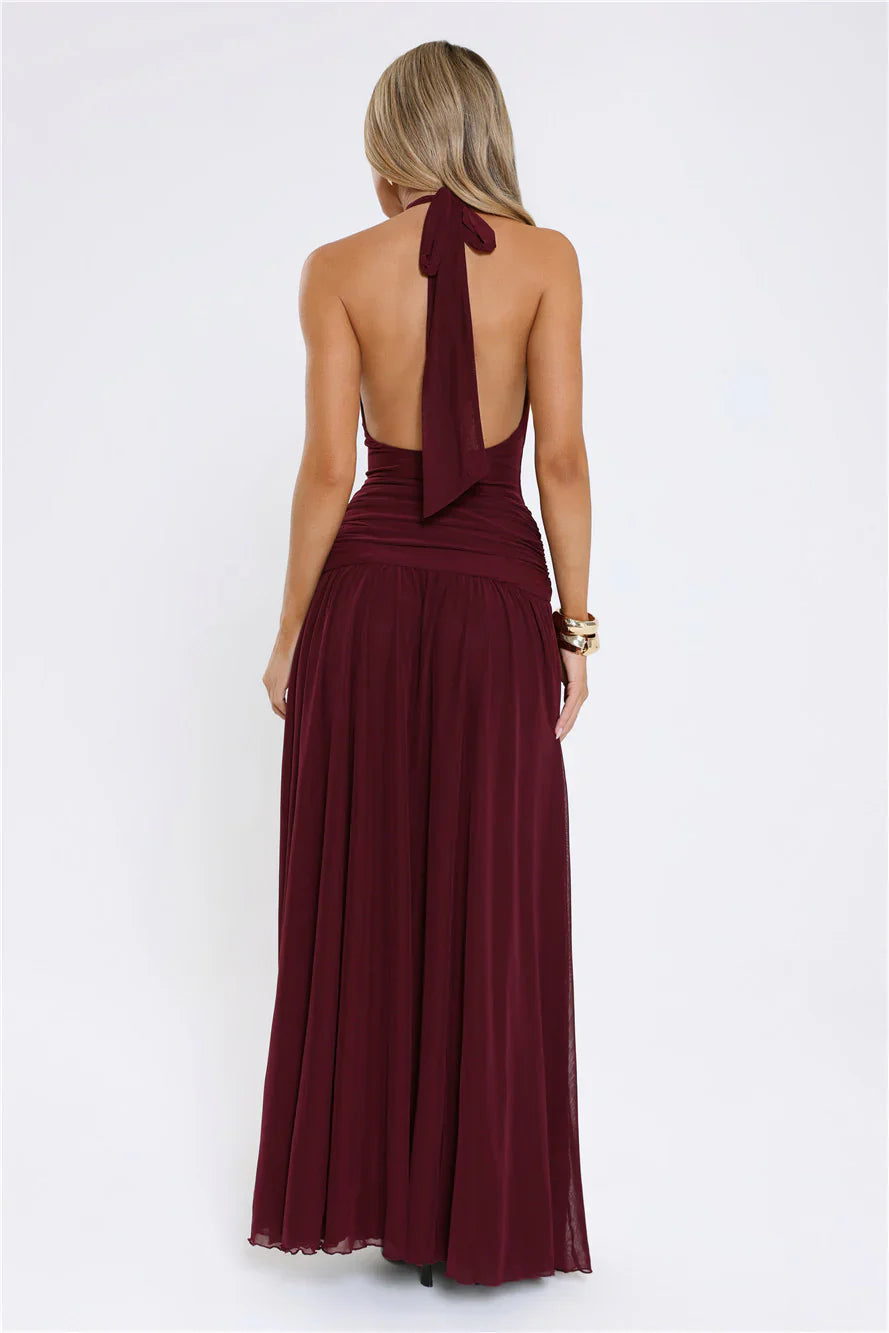 Sundown Soul Halter Midnight Blossoms Maxi Dress Plum