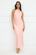 Delicate Dazzle Halter Satin Maxi Dress Peach