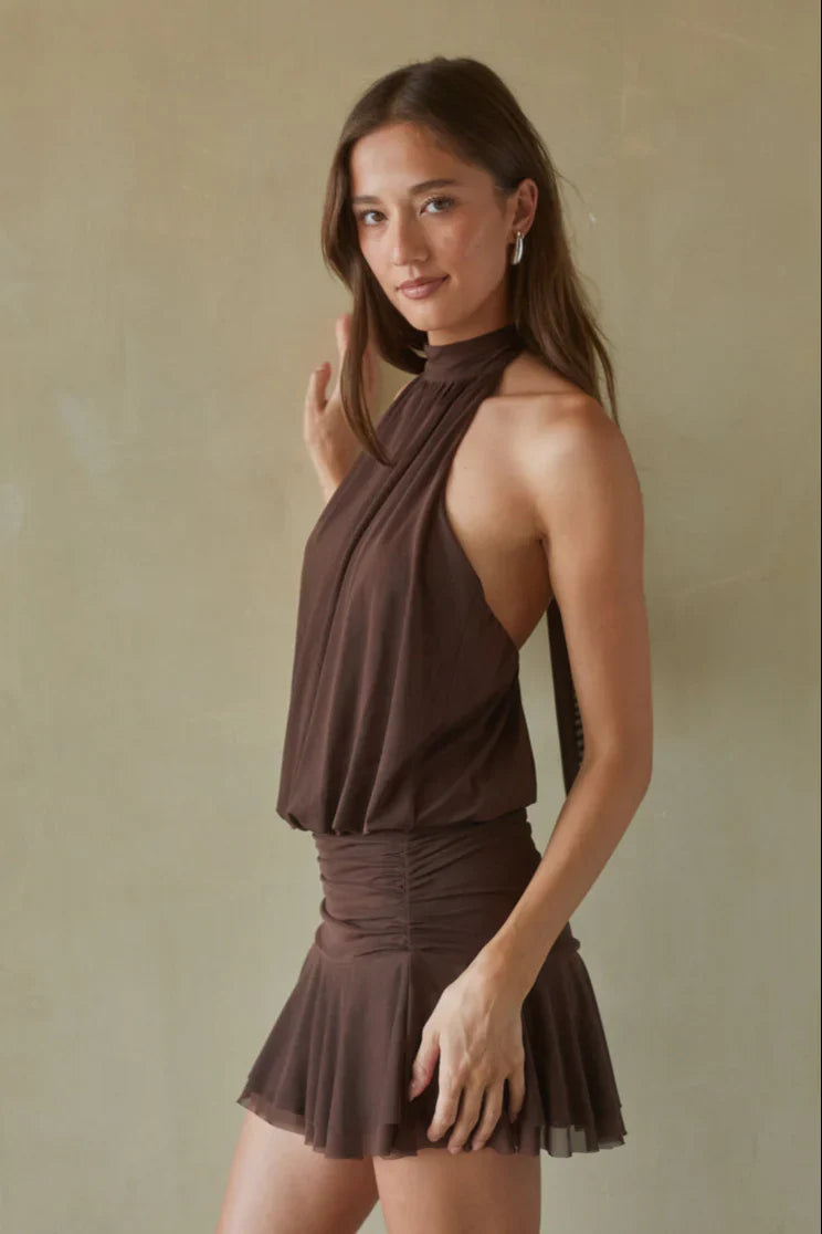 Journi High Neck Mesh Mini Dress