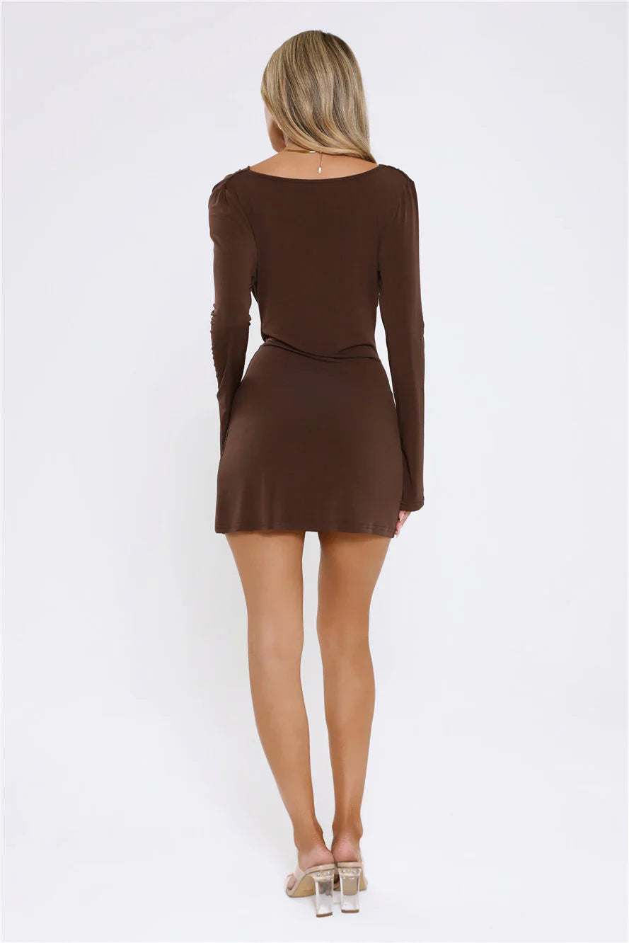 Sunkissed Flora Long Sleeve Mini Dress Chocolate