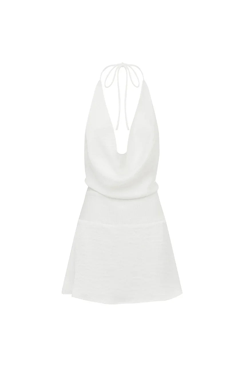 NOVALIE HALTER COWL MINI DRESS - WHITE