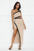 Trendsetter Mode One Shoulder Maxi Dress Beige