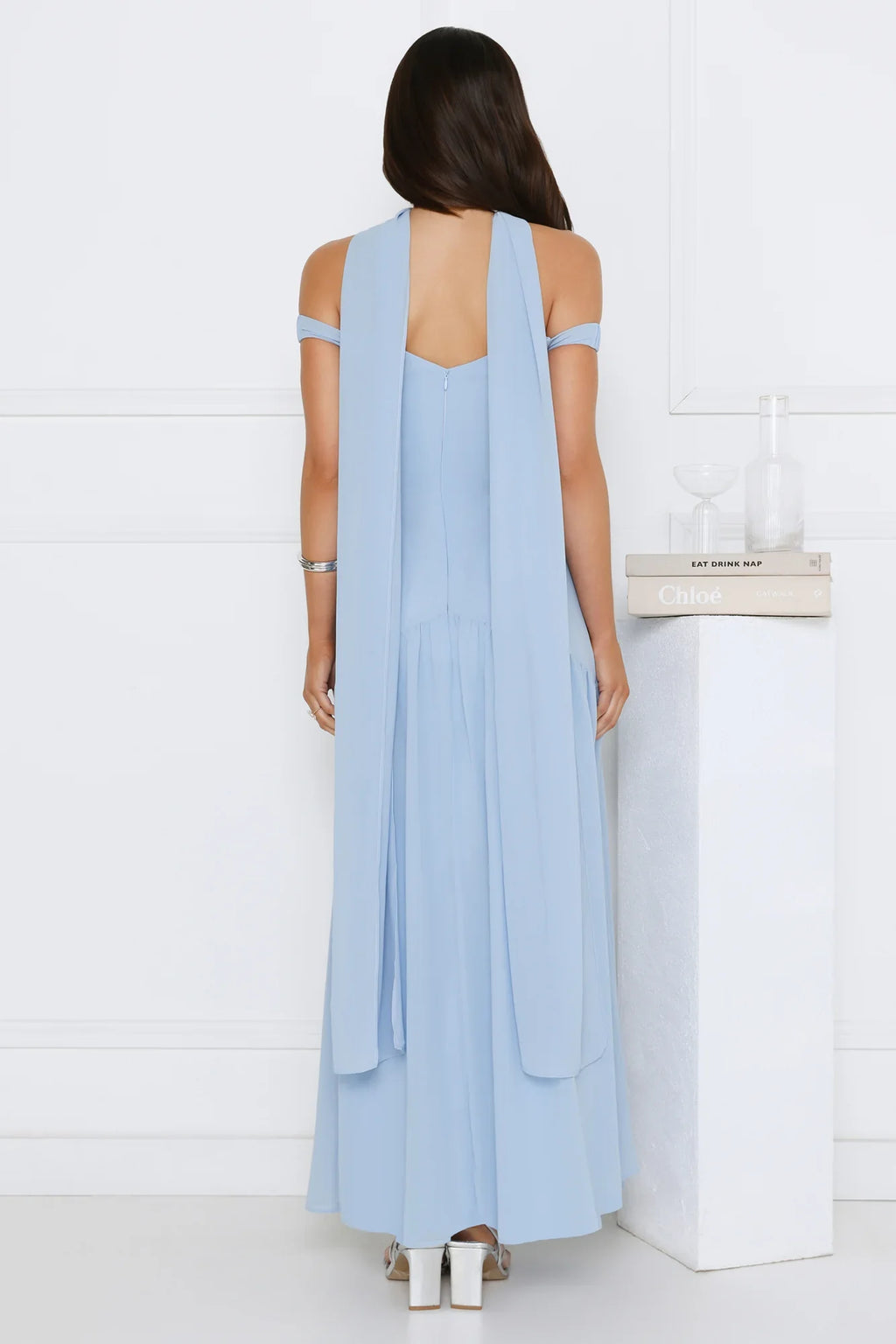 The Style Spotlight Off Shoulder Maxi Dress Blue